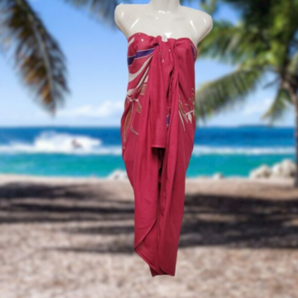 Cover Up Handpainted Cotton Batik Coverups Strapless Dress Wrapskirt Home Accent - Picture 3 of 5